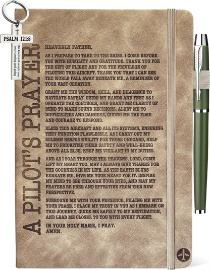 Pilot Gifts Men Women, Pilot Prayer Leather Journal 200 Pages Notebook A5 Lined with Pen and Keychain, Thoughtful Religious Gift for Aviation Airplane Future Pilot Birthday Graduation Christmas