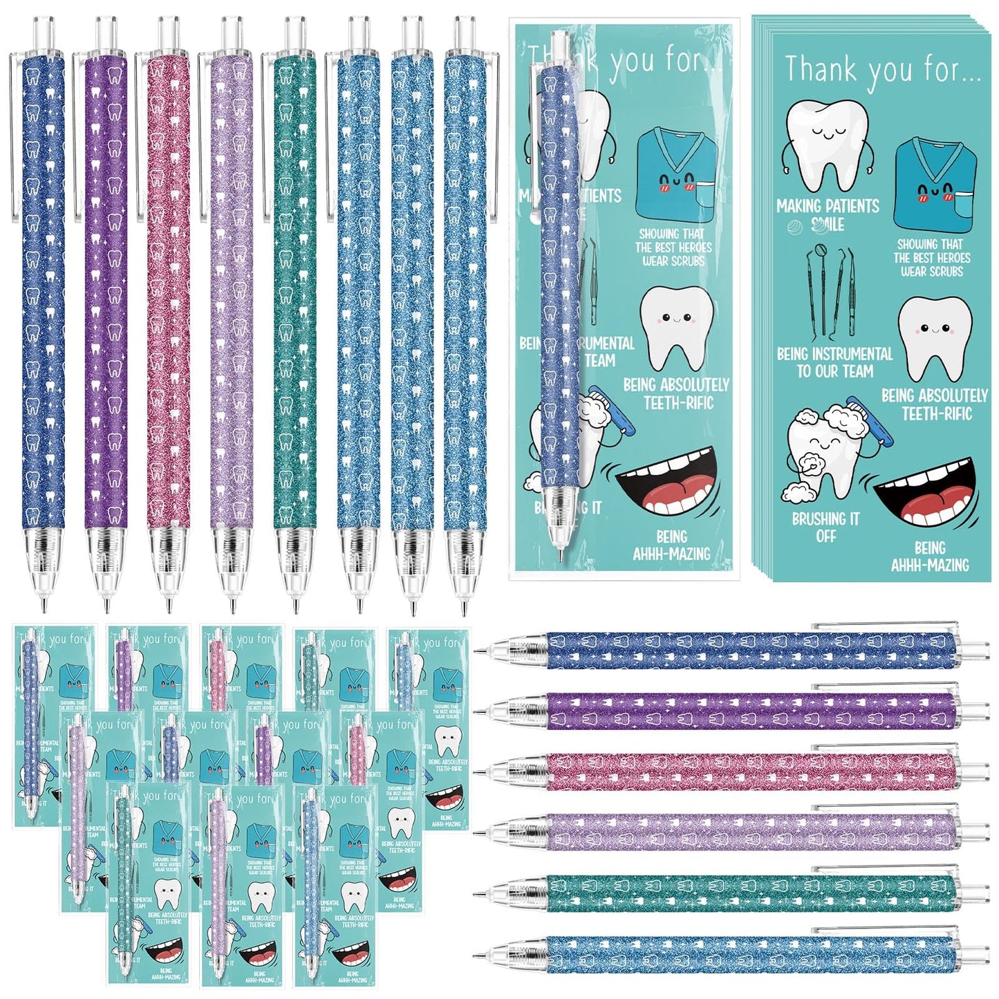 Sinload 24 Sets Oral Health Month Gifts Dental Gifts Teeth Ballpoint Pens with Thank You Cards Dental Appreciation Gift for Dentist Assistant Hygienist Nurse Student Graduation Cna Week Teacher