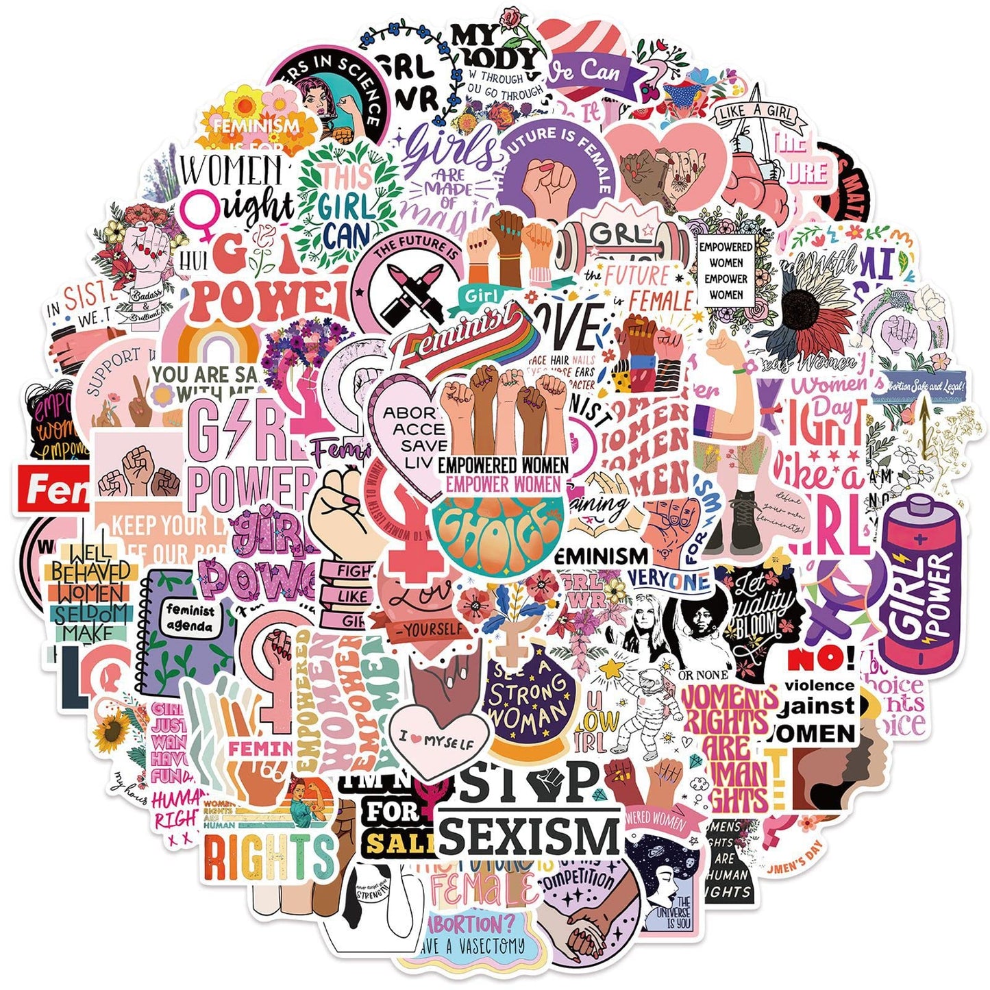 100Pcs Inspirational Feminist Stickers Pack,Girl Power Rights Feminism Colorful Vinyl Sticker,Laptop Water Bottle Phone Skateboard Stickers Decals for Women Ladies Girls