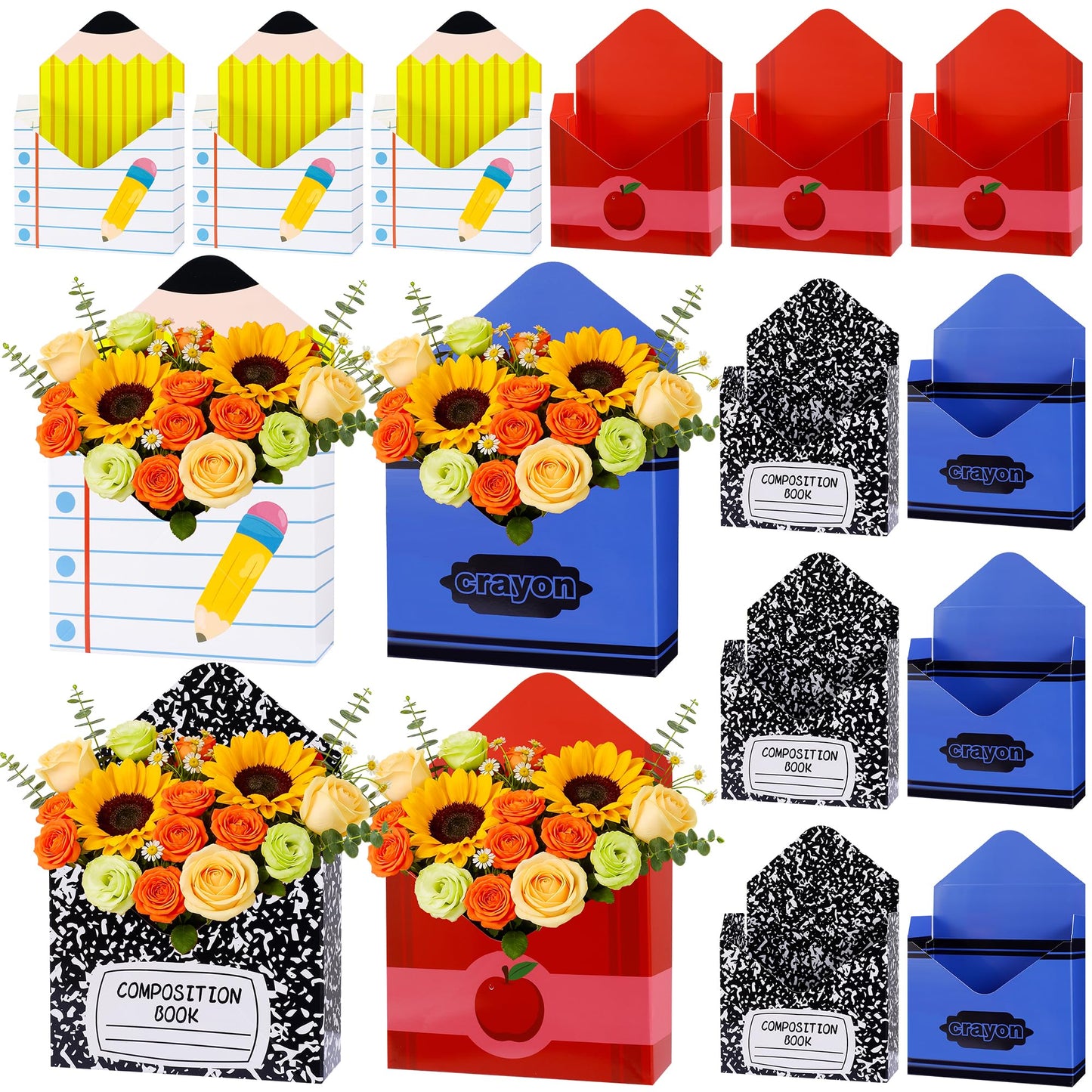 12 Pcs Back to School Gift Boxes Teacher Gift Boxes Florist Bouquet Envelope Box Paper School Teachers Envelope Gift Box,Teacher Appreciation Gifts Floral Boxes Flower Bouquet Packaging Party Favors
