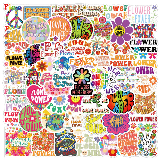 61PCS Flower Power Hippie Cute Cartoon Peace Love Waterproof Vinyl Stickers for Adults for Water Bottles Laptop Suitcase for Birthday Party Supplies Halloween Decoration Favors
