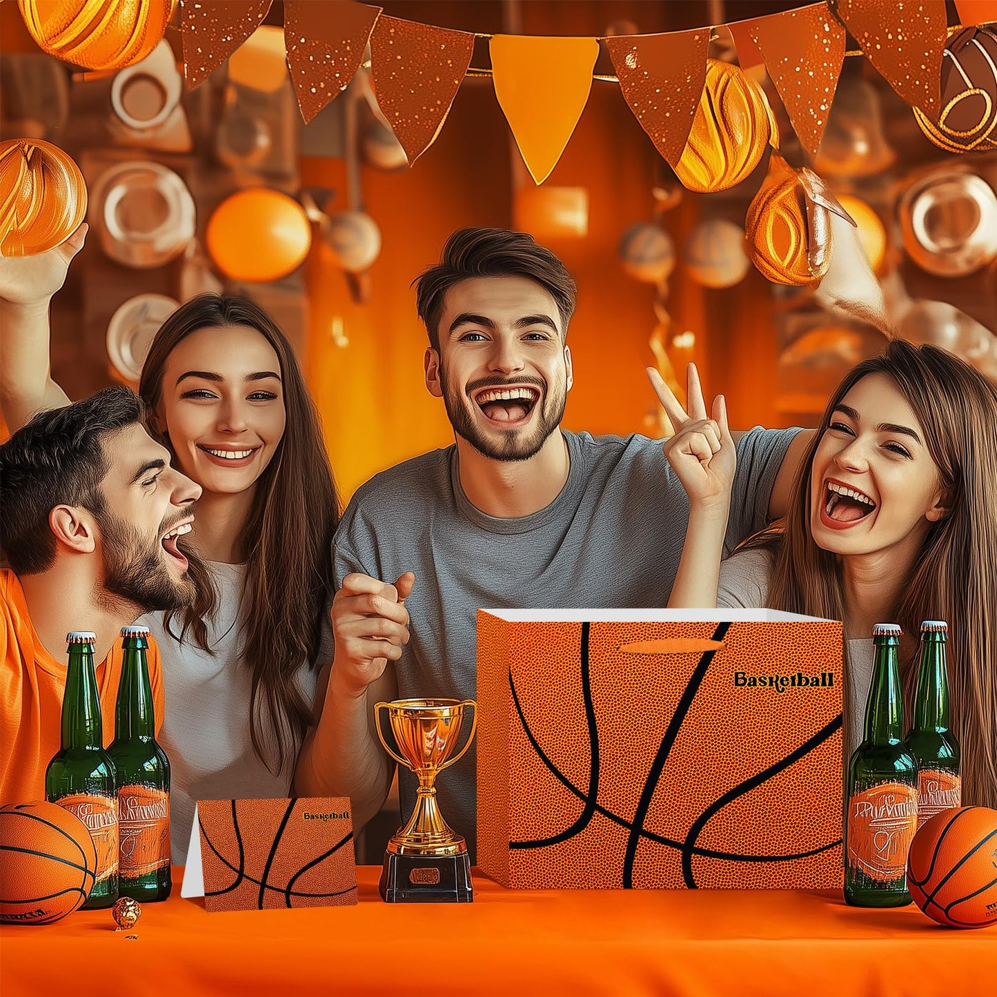 Jiaoiudi Basketball Gift Bags with Tissue Paper Greeting Card Basketball Party Bags Large with Handles Basketball Goodie Bags