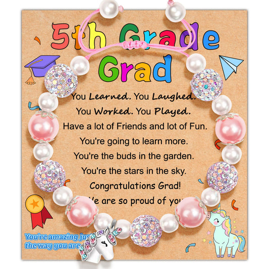 Parma77 2026 Kindergarten/Preschool/5th Grade Graduation Gifts, Adjustable Unicorn Bracelet with Pearl & Rhinestone Ball, Graduation Gifts for Kindergarten Students Daughter Granddaughter Niece