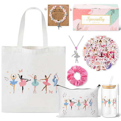Y1tvei Ballerina Gift Set for Dancing Girls- Dainty Canvas Tote Bag Handbag, Gifts for Ballet Women Birthday Party Favors