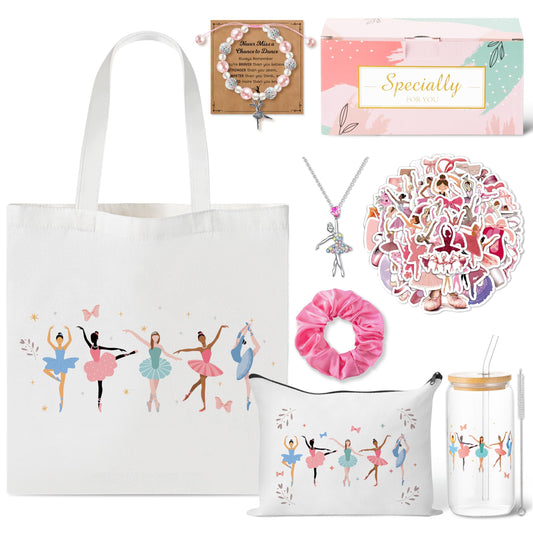 Y1tvei Ballerina Gift Set for Dancing Girls- Dainty Canvas Tote Bag Handbag, Gifts for Ballet Women Birthday Party Favors