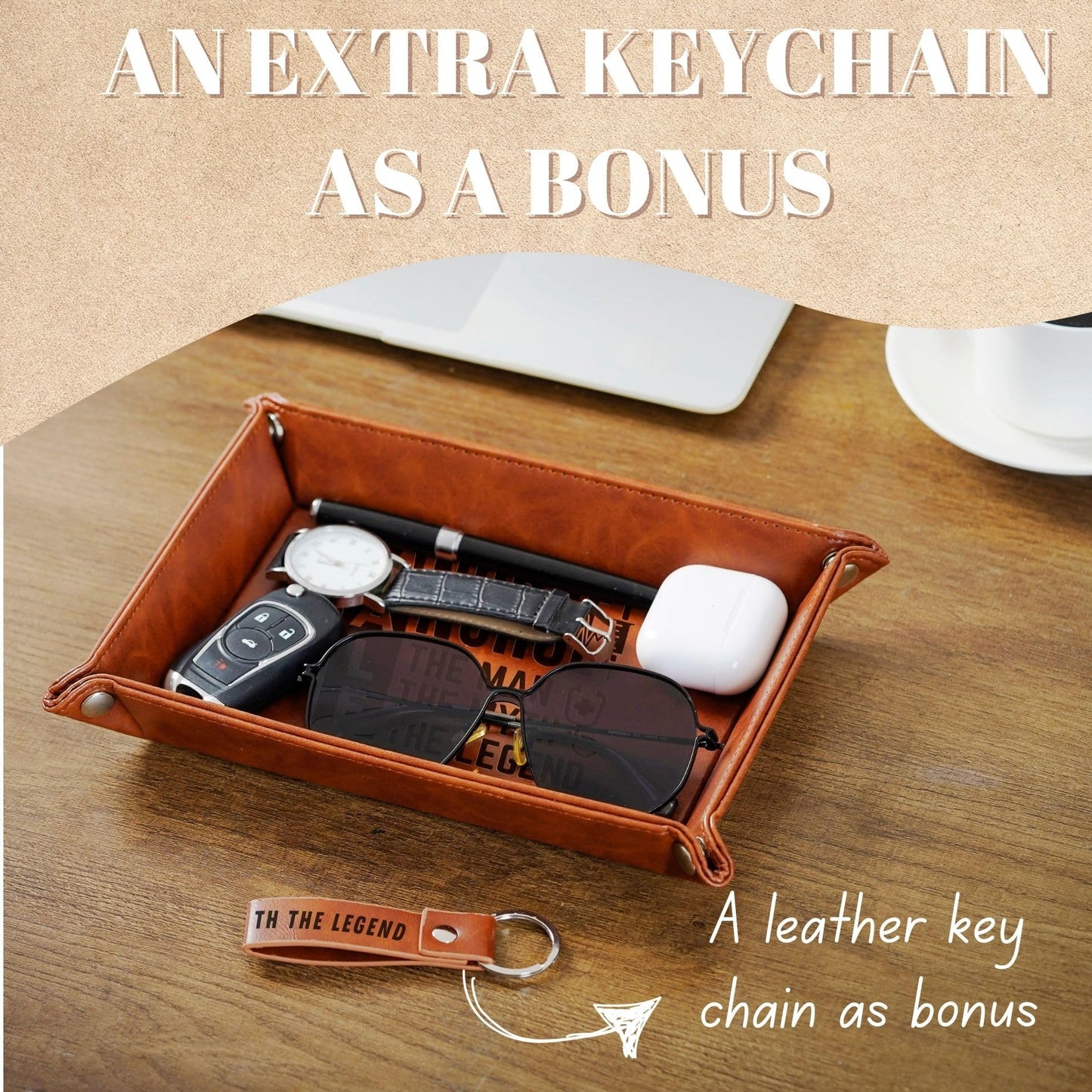 INNObeta Male Nurse Gifts Valet Tray for Men, Desktop Storage Organizer PU Leather Bedside Tray Key Coin Holder for Birthday - The Man The Myth The Legend