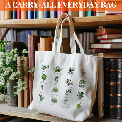 Plant Tote Bag for Women, Vegan Canvas Tote, Plant Lover Gift Bag, Just One More Plant Library Book Bag, Plantaholic Shopping Bag, Botanical Shoulder Bag Gifts for Vegetarian Plant Mom Plant Lady -63