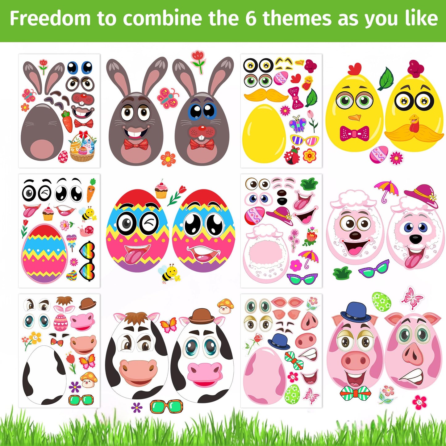 Easter Stickers, Easter Basket Stuffers Gifts, 24 Sheets DIY Happy Easter Make A Face Stickers Crafts with Eggs Themed Game Toys Classroom Activities Party Favor Supplies Decorations