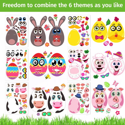 Easter Stickers, Easter Basket Stuffers Gifts, 24 Sheets DIY Happy Easter Make A Face Stickers Crafts with Eggs Themed Game Toys Classroom Activities Party Favor Supplies Decorations