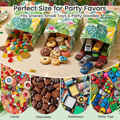 Shindel 24 Pack Tropical Hawaii Party Favor Bags with Stickers - 8.7"x4.7"x3.1" Luau Aloha Goodie Bags, Summer Beach Theme for Kids Birthday Party & Gift Packaging