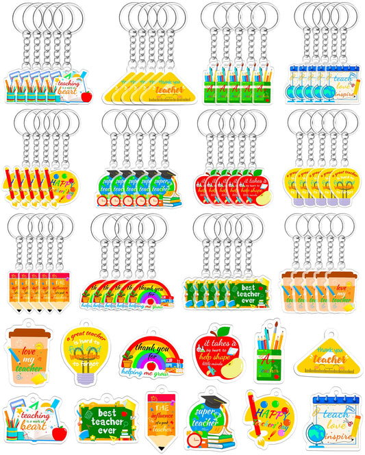 60 Pcs Teacher Keychain Teacher Appreciation Gifts in Bulk 12 Style Apple Acrylic Keychain Key Rings Thank You Key Chain Graduation Gift for Teachers Women and Men