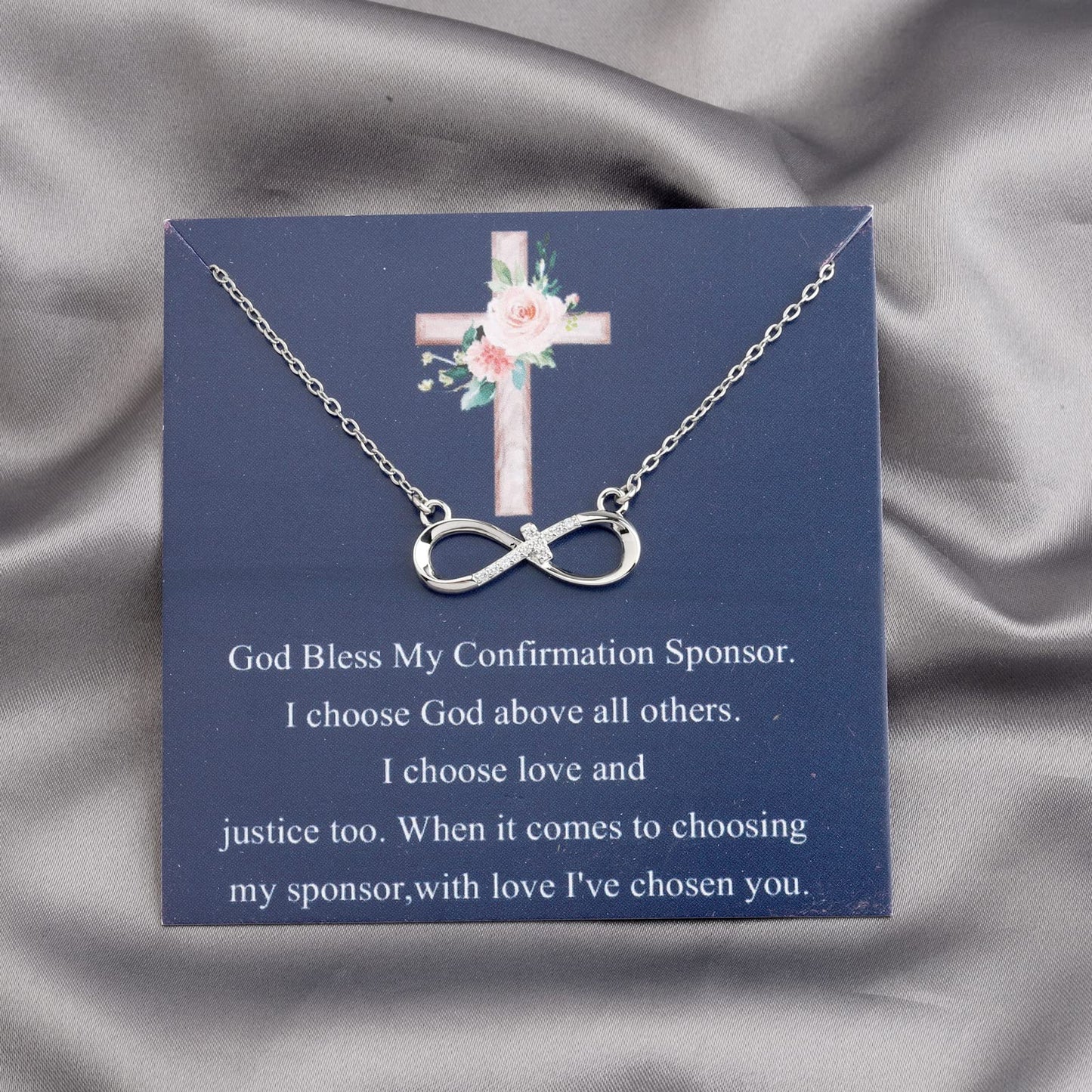 FEELMEM Confirmation Sponsor Necklace God Bless My Confirmation Sponsor Gift Catholic Mentor Gifts for Godmother Thank You