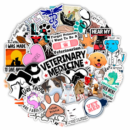 BulbaCraft 100Pcs Funny Veterinary Stickers and Laptop Decals, Vet Stickers, Veterinarian Decals, Funny Veterinary Gifts, Gifts for Women & Men