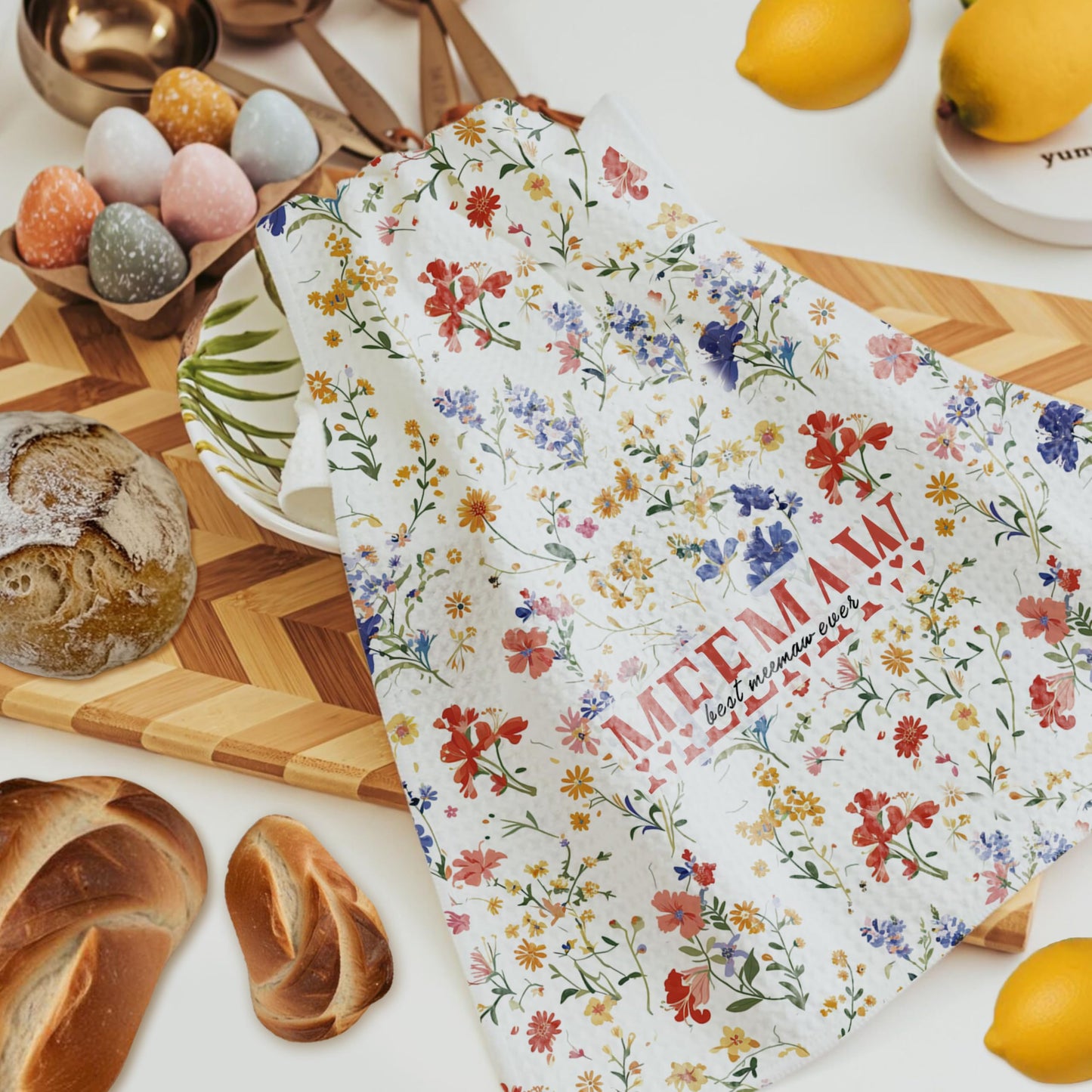 Rustic Floral Meemaw Grandma Kitchen Towels, Grandma Gifts from Grandkids Hand Towels for Bathroom Decor, Meemaw Grandmother Gifts Dish Tea Towel for Kitchen Decor, 16x24 Inch