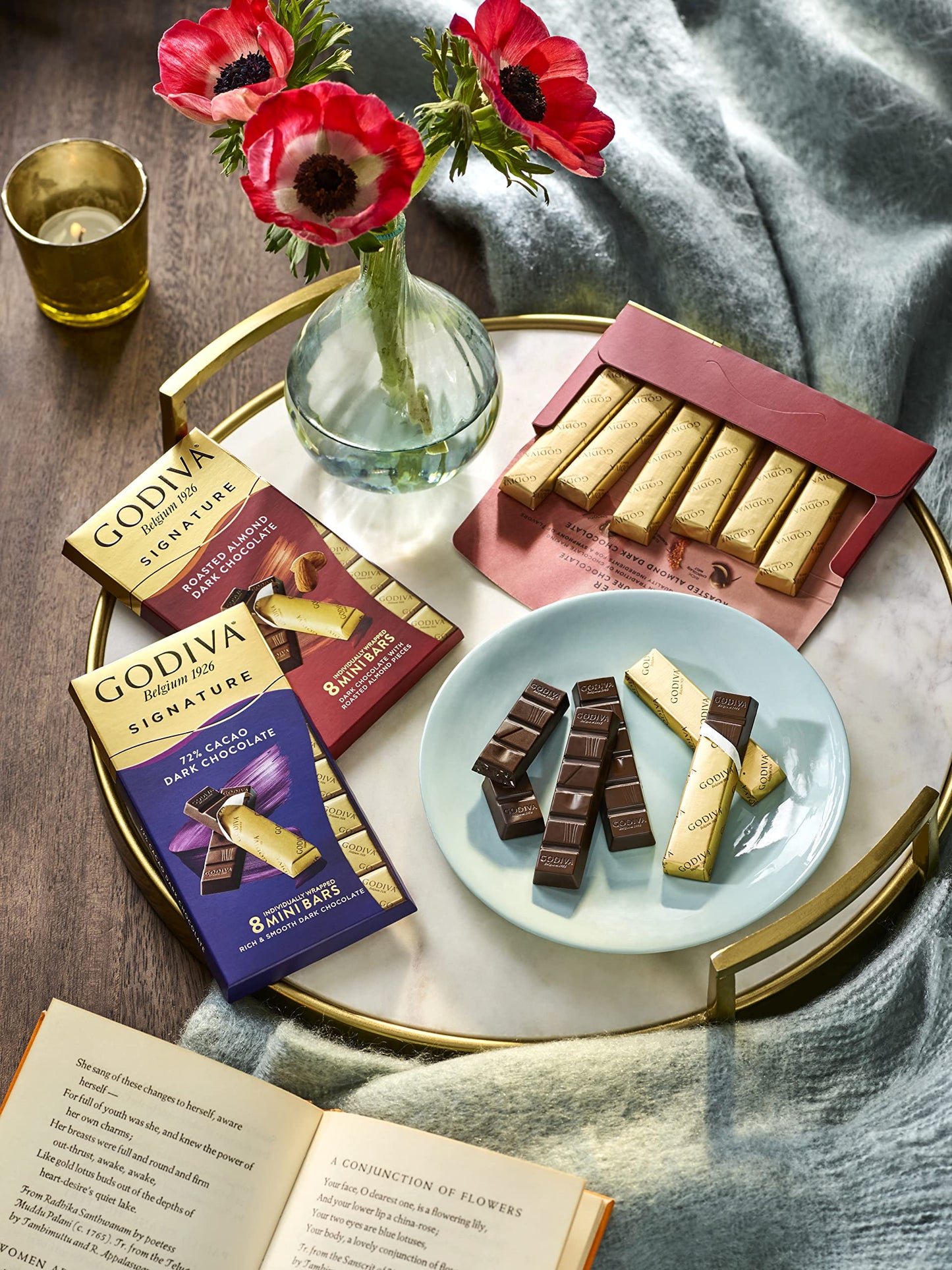 Godiva Roasted Almond Dark Chocolate Mini Bars, Individually Wrapped Snacks, Rich Dark Chocolate with Crunchy Almond Pieces, Shareable & On-the-Go Treat, 12 Ct, 8pc each