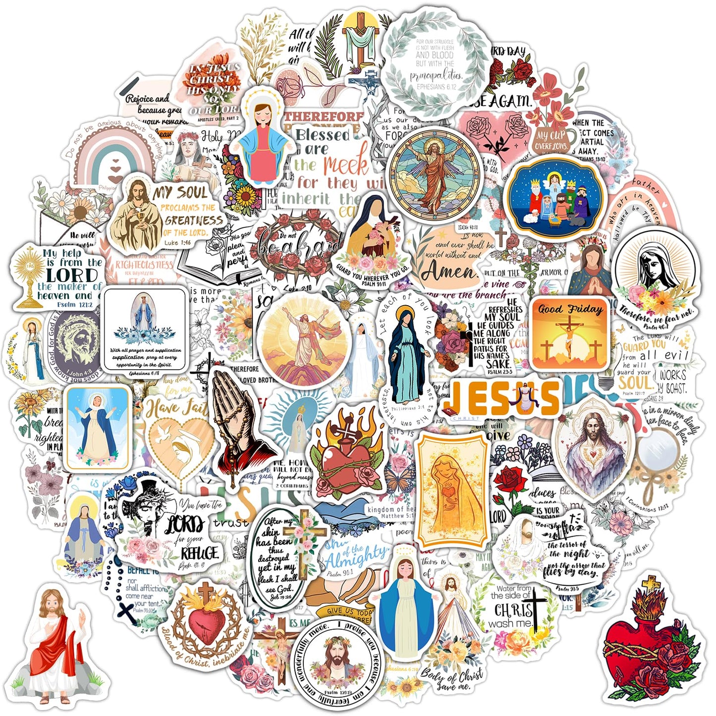 DeaDamHaDa 200 Pcs Catholic Stickers for Water Bottles, Jesus Bible Verse Stickers for Kids Adults Saints Catholic Gifts Decals for Laptop Journal Religious Sacred Heart Virgin Mary Missa