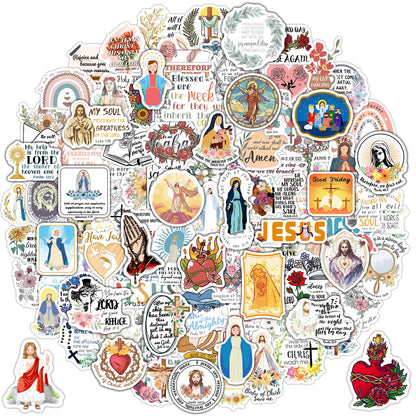 DeaDamHaDa 200 Pcs Catholic Stickers for Water Bottles, Jesus Bible Verse Stickers for Kids Adults Saints Catholic Gifts Decals for Laptop Journal Religious Sacred Heart Virgin Mary Missa