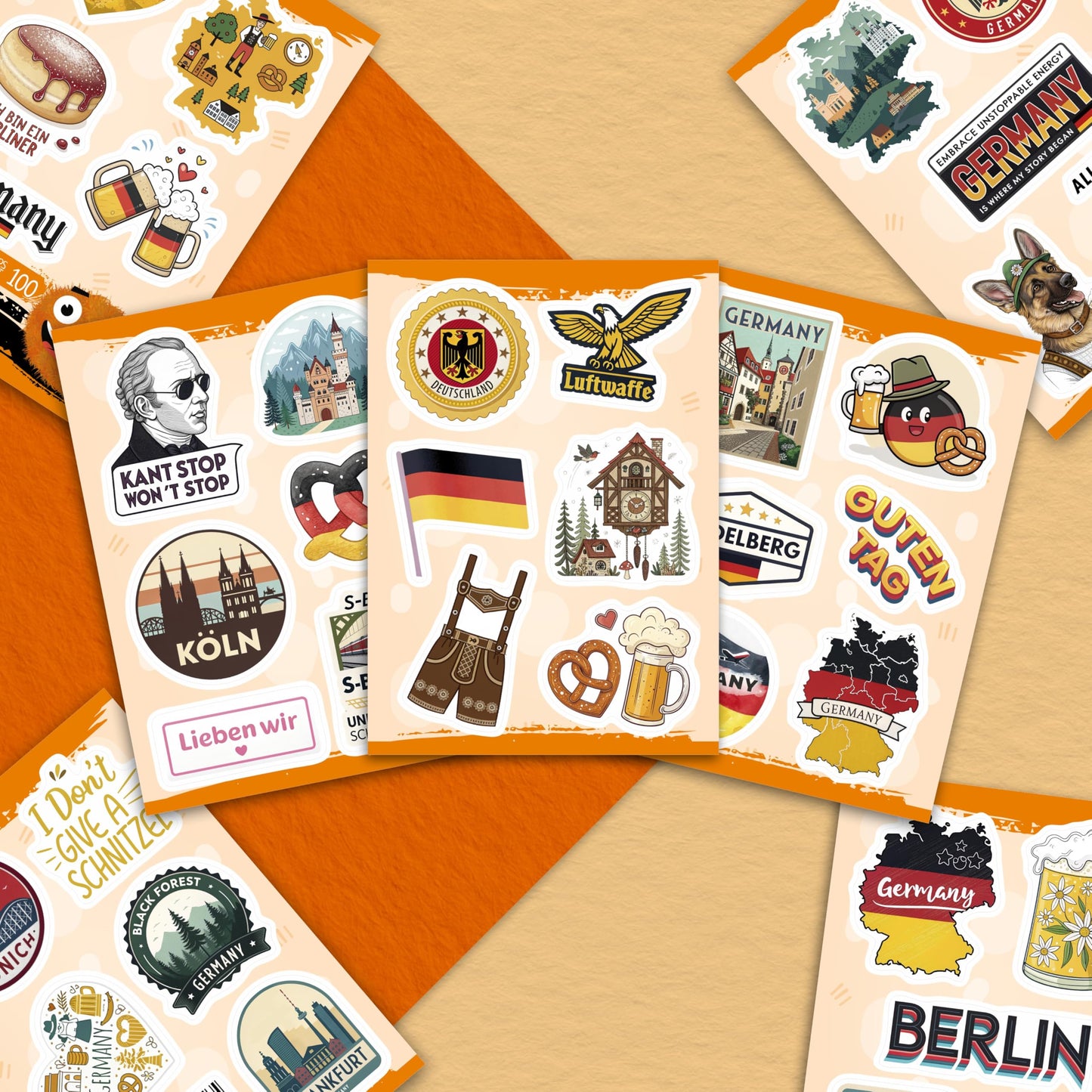 100Pcs Germany Stickers Small for Luggage, Water Bottle - Germany Party Supplies- German Stickers - Gift for Women & Men