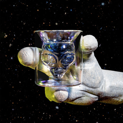 Dragon Glassware Alien Drinking Glasses - 7 oz Set of 2 Unique Double Wall Grey Alien Inspired Design from Area 51 - Novelty Gift for Outer Space Enthusiasts - Fun and Stylish Tumblers