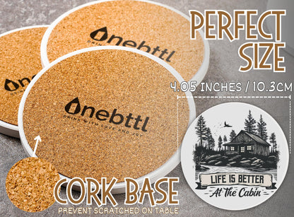 Onebttl Cabin Gifts - Cabin Theme Coaster Set of 6, Bar Coasters with Sayings