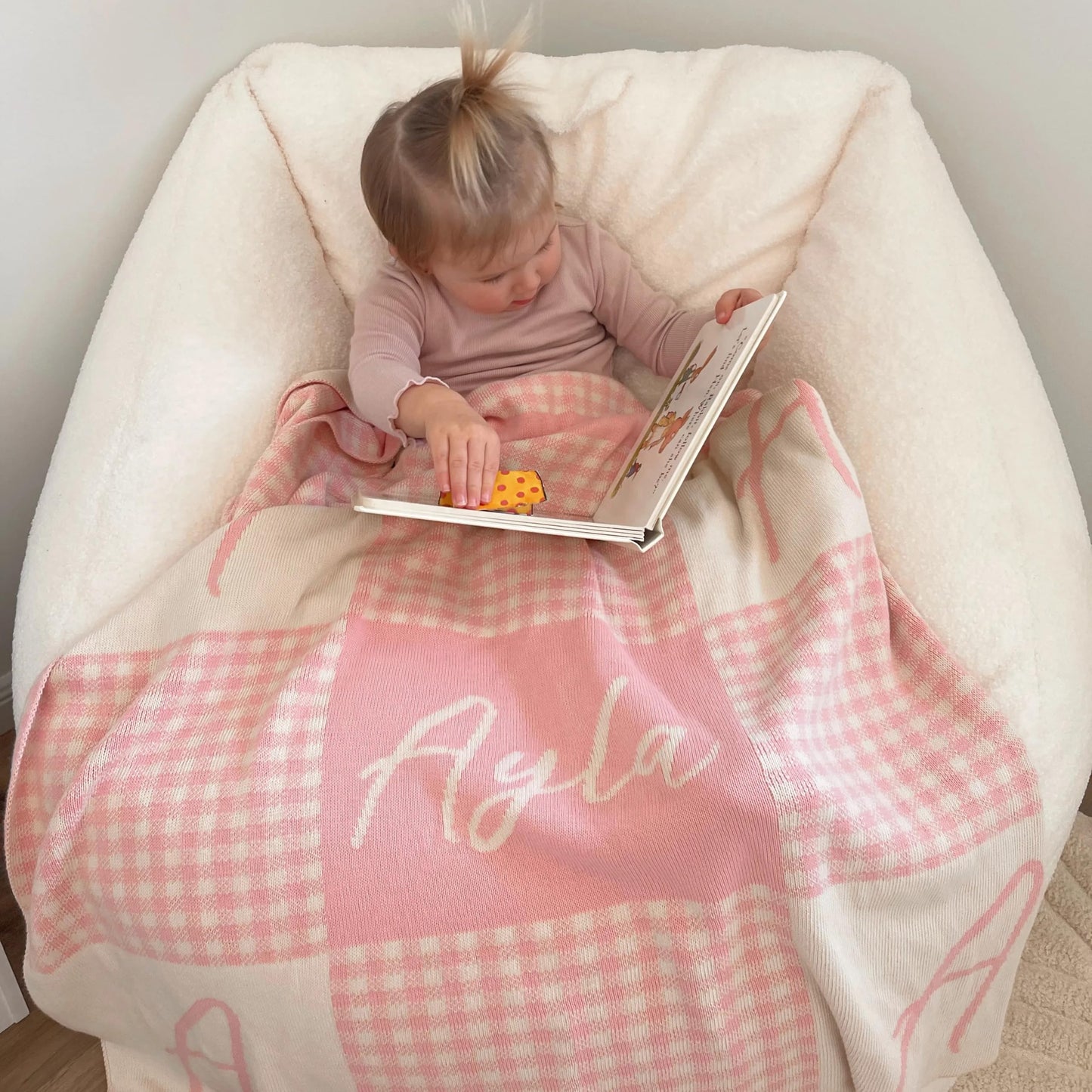 Personalized Signature Gingham Blanket – 100% Organic Cotton Customized Baby Blanket, Custom Name, Bassinet 30x40, Gift for Baby Shower, Birthday Present, Girls and Boys, Toddler Kids, Made In America