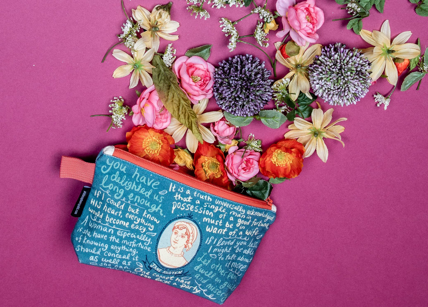 The Unemployed Philosophers Guild Jane Austen Bag - 9" Canvas Zipper Romance Themed Pouch for Pencils, Tools, Cosmetics, Toiletries and More
