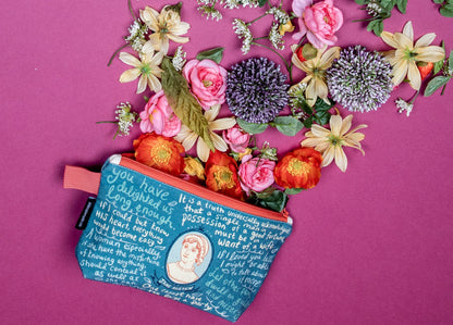 The Unemployed Philosophers Guild Jane Austen Bag - 9" Canvas Zipper Romance Themed Pouch for Pencils, Tools, Cosmetics, Toiletries and More