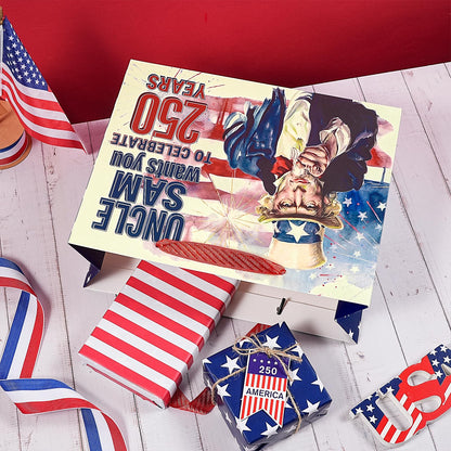 Loveinside 13" Large 250 Years Patriotic Gift Bag, Uncle Sam Red White Blue Design Gift Bag with Tissue Paper for 4th of July, America 250th Anniversary Celebration, 13" x 5" x 10", 1 Pcs