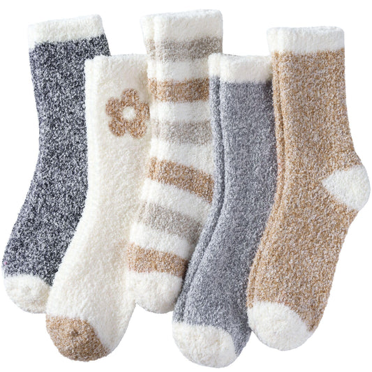 Fuzzy Socks for Women Cozy Warm Fluffy Winter Valentine's Day Gifts Slipper Plush Soft Spa Socks 5 Pairs