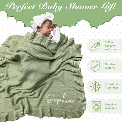Knit – 30x40in Personalized Baby Blanket for Newborn Girl and Boy – Custom Blanket with Name Embroidery – Soft Knitted Baby Blanket – Custom Baby Gifts for Baby Shower (Sage)