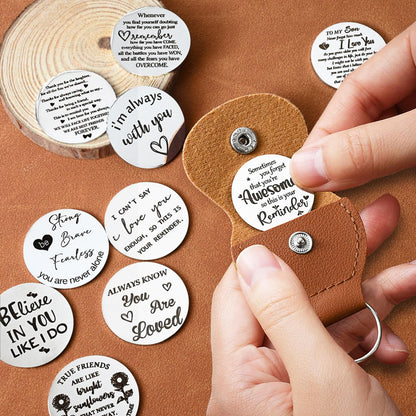 OUMILAN Pocket Hug Token Gifts for Men Boyfriend Girlfriend Inspirational Gift for Son Daughter Brother with Leather Keychain