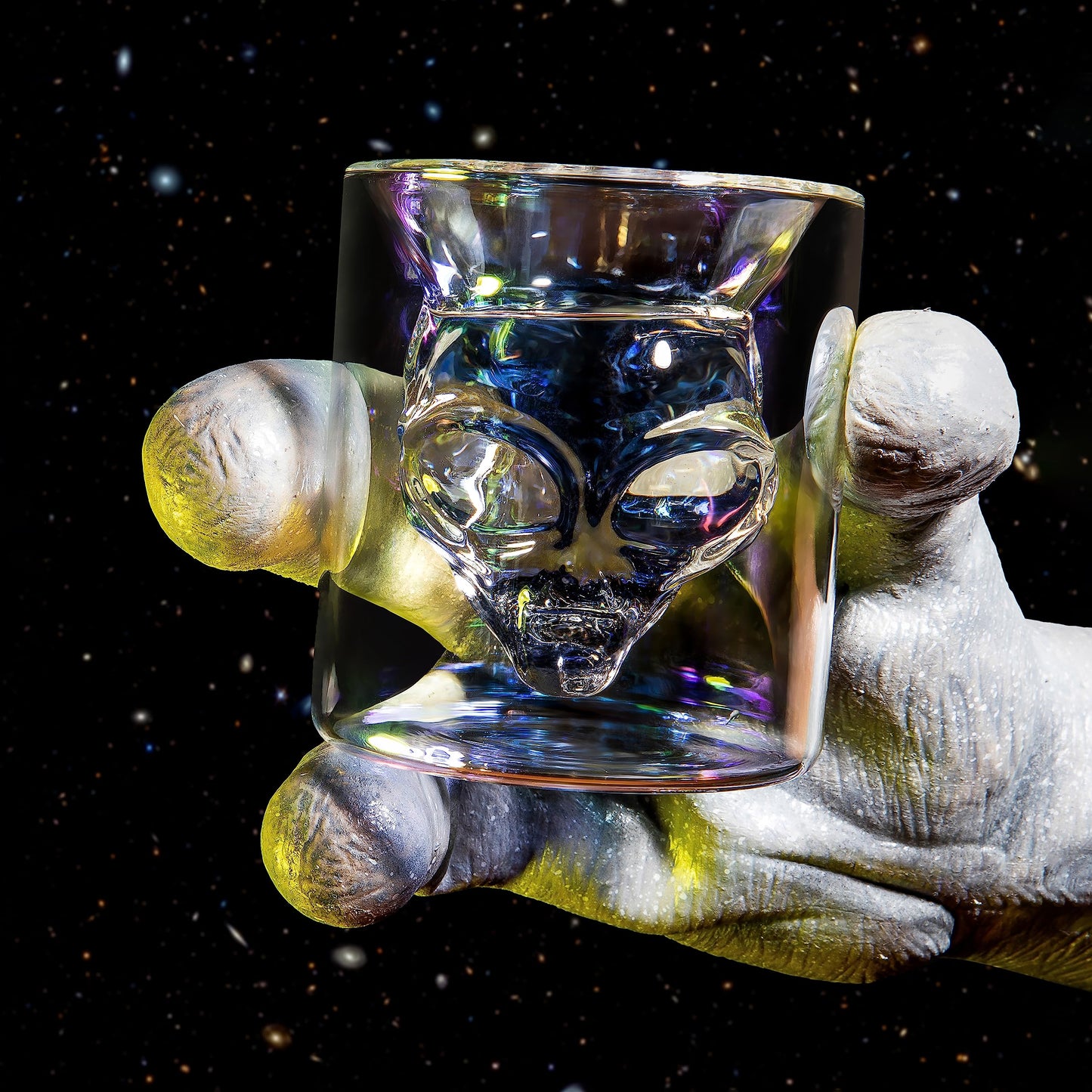 Dragon Glassware Alien Drinking Glasses - 7 oz Set of 2 Unique Double Wall Grey Alien Inspired Design from Area 51 - Novelty Gift for Outer Space Enthusiasts - Fun and Stylish Tumblers