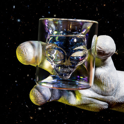 Dragon Glassware Alien Drinking Glasses - 7 oz Set of 2 Unique Double Wall Grey Alien Inspired Design from Area 51 - Novelty Gift for Outer Space Enthusiasts - Fun and Stylish Tumblers