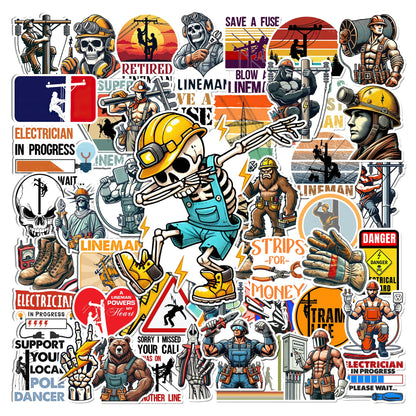 50 Pcs Lineman Vinyl Sticker Waterproof Hard Hat Decals Electrician Stickers Tablet Water Bottle Luggage Laptop Helmet Phone Window Toolbox Gifts for Adults Men Line Worker Coworkers