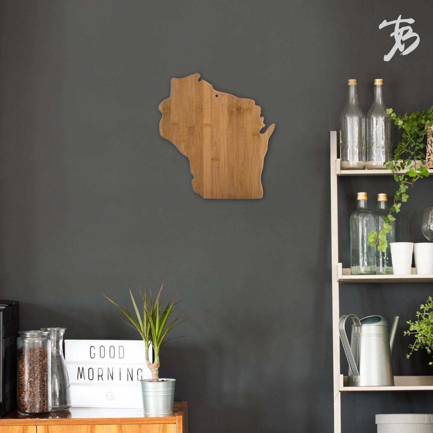Totally Bamboo Wisconsin State Shaped Bamboo Serving and Cutting Board