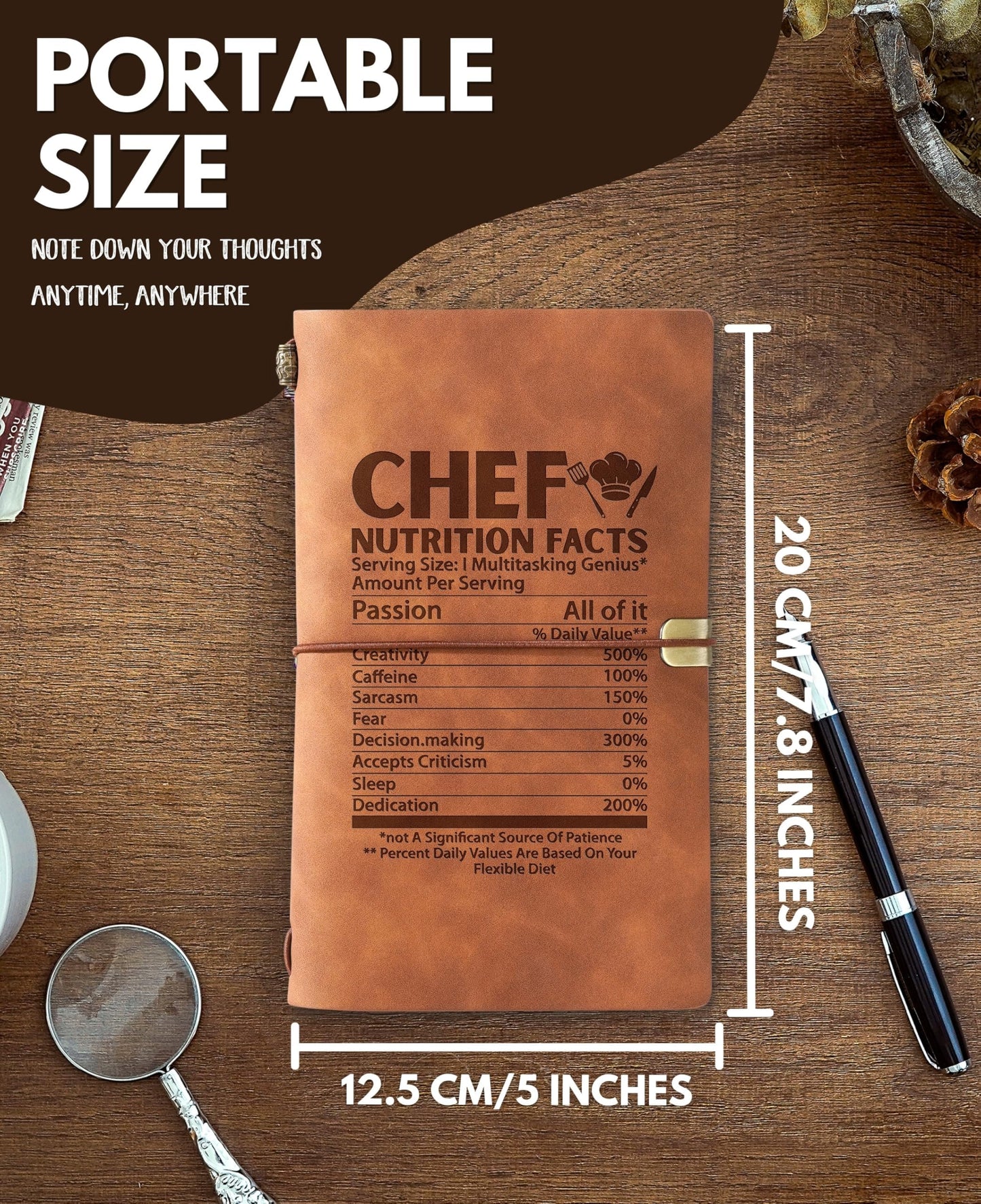 InnoBeta Chef Gifts for Men Women, Journal Pen Set for Birthday, Christmas, Unique Notebook, Sketchbook, Travel Diary, Lined Planner, 7.8x5 Inches, Brown