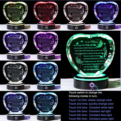 YWHL Niece Gifts from Auntie Uncle Heart Crystal Inspirational Graduation Gift for Niece with Colorful LED Base Unique Niece Gifts from Aunt on Birthday Christmas Valentine Day