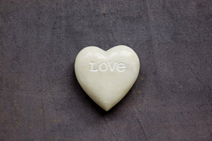 Creative Co-Op Soapstone Heart Decoration Engraved Love,White