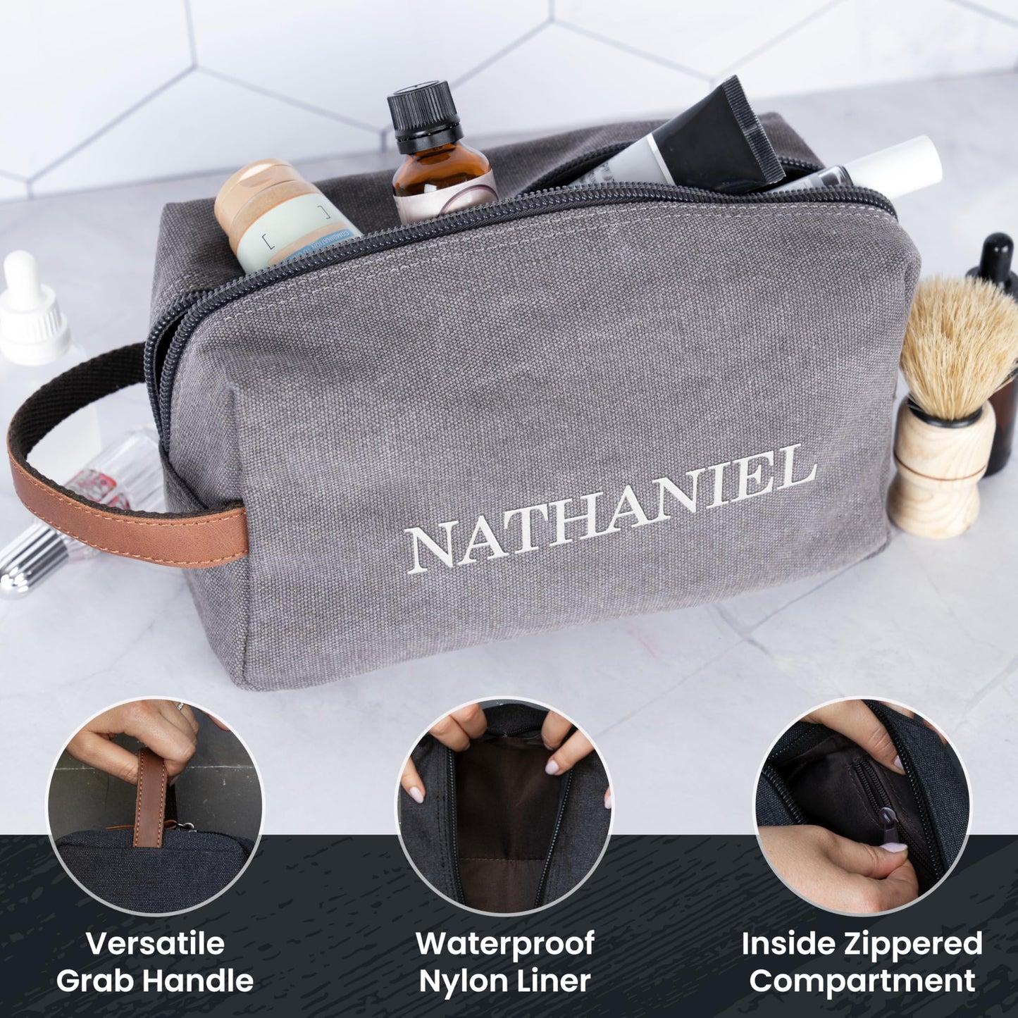 Personalized Gifts for Men - Embroidered Custom Toiletry Bags for Men, 4 Canvas & Leatherette Colors & 10 Thread Colors - Groomsmen Gifts