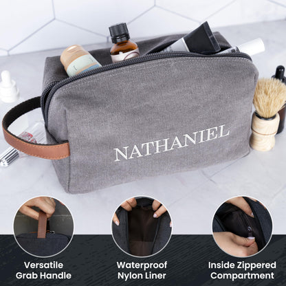 Personalized Gifts for Men - Embroidered Custom Toiletry Bags for Men, 4 Canvas & Leatherette Colors & 10 Thread Colors - Groomsmen Gifts