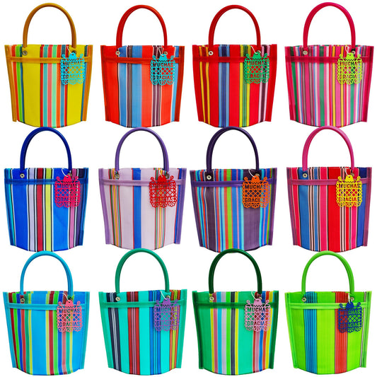 12 Mini Mercado Bags For Fiesta Mexicana Party Favors & Mexican Papel Picado Gift Tags