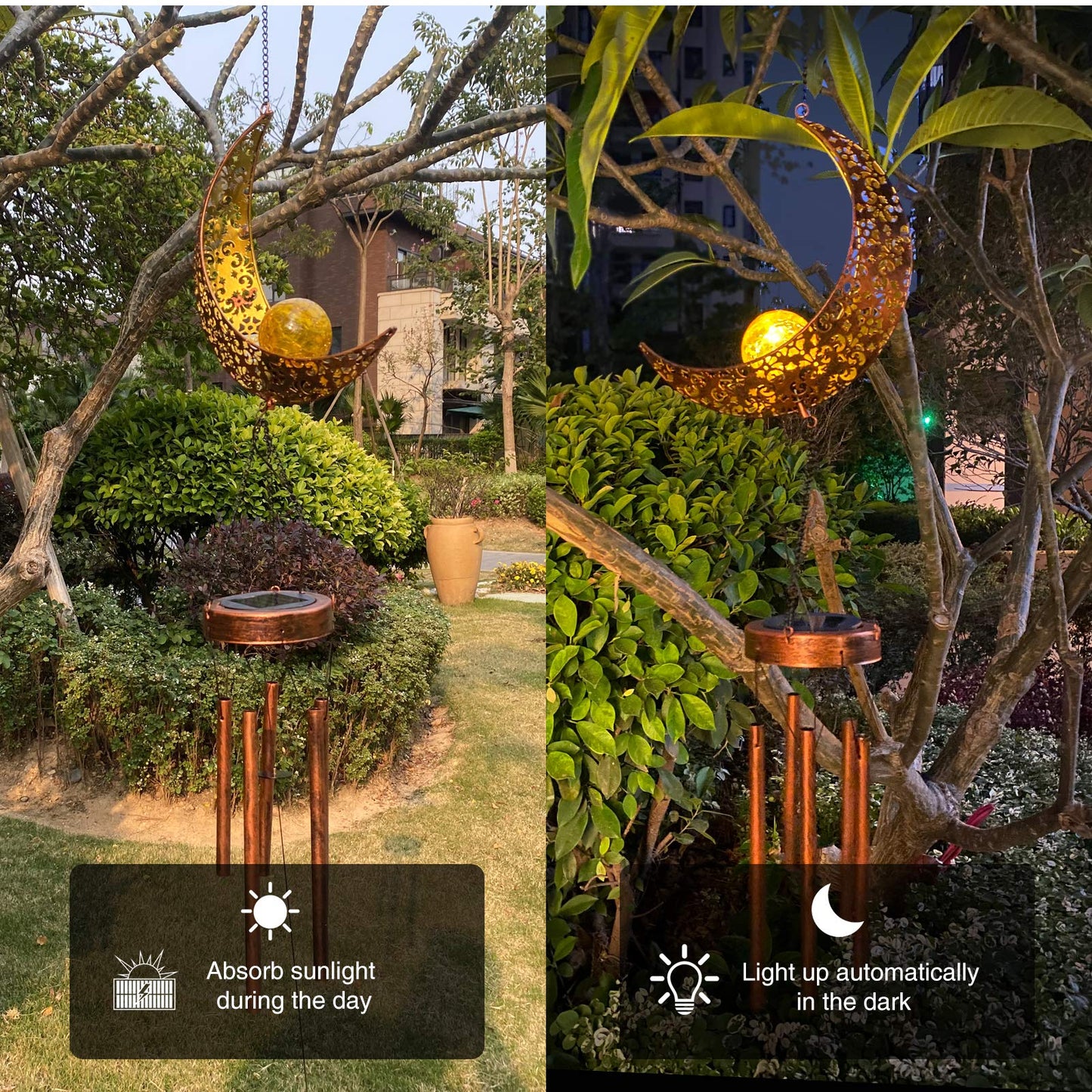 Solar Moon Wind Chimes Outdoor, Waterproof Moon Wind Bells Light Clearance for Outside, Unique Gifts for Mother's Day, Birthday, Mom, Women, Decor for Garden, Yard, Party
