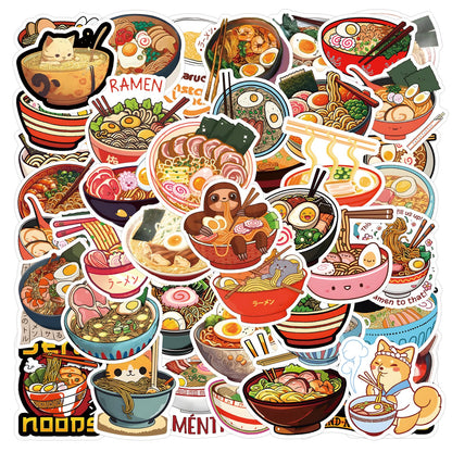 Ramen Stickers for Water Bottle and Laptop 55PCS Yummy Japanese Food Stickers, Foodie Party Favors & Decorations, Waterproof Vinyl Noodle Decals, Cute Ramen Stickers Laptop Decals