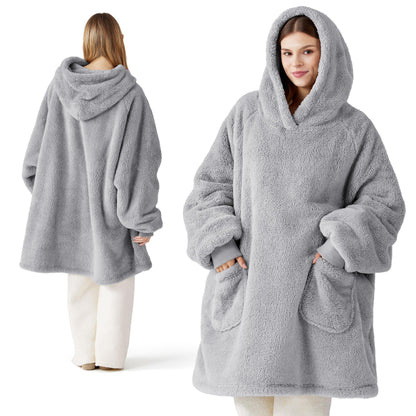 Bedsure Wearable Blanket Hoodies, Blanket Hoodie as Mothers Day Birthday Gifts for Mom Women, Warm Cozy Soft Sweatshirt Hooded Blankets for Women Men Adults, Grey, Standard