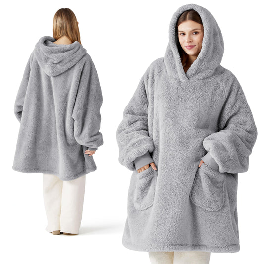 Bedsure Wearable Blanket Hoodies, Blanket Hoodie as Mothers Day Birthday Gifts for Mom Women, Warm Cozy Soft Sweatshirt Hooded Blankets for Women Men Adults, Grey, Standard