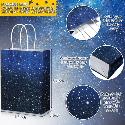 Marspark 16 Pieces Galaxy Party Bags Space Party Favor Bags Starry Night Gift Goodie Bag Galaxy Treat Candy Bag for Space Stars Themed Birthday Decorations Supplies