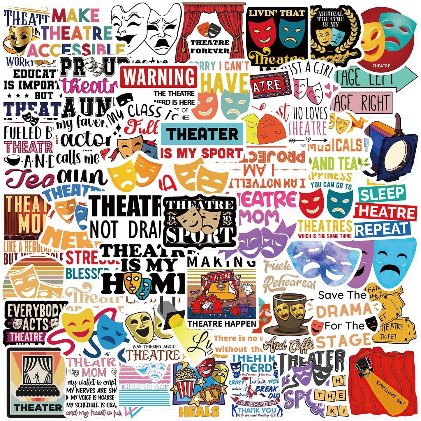 50 PCS Theatre Stickers,Aesthetic Waterproof Vinyl Stickers,Theatre Gifts-Drama Party Supplies-Gift for Water Bottle,Laptop,Phone,Skateboard Sticker for Teens Girls Kids Women&Men(Theatre)