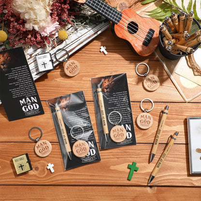 Landical 15 Sets Father Day Man of God Gifts for Men Christian Baptism Gifts, 15 God Keychains 15 Bible Verse Ballpoint Pens 15 Cards Pastor Appreciation Favors for Church Father's Day Supplies