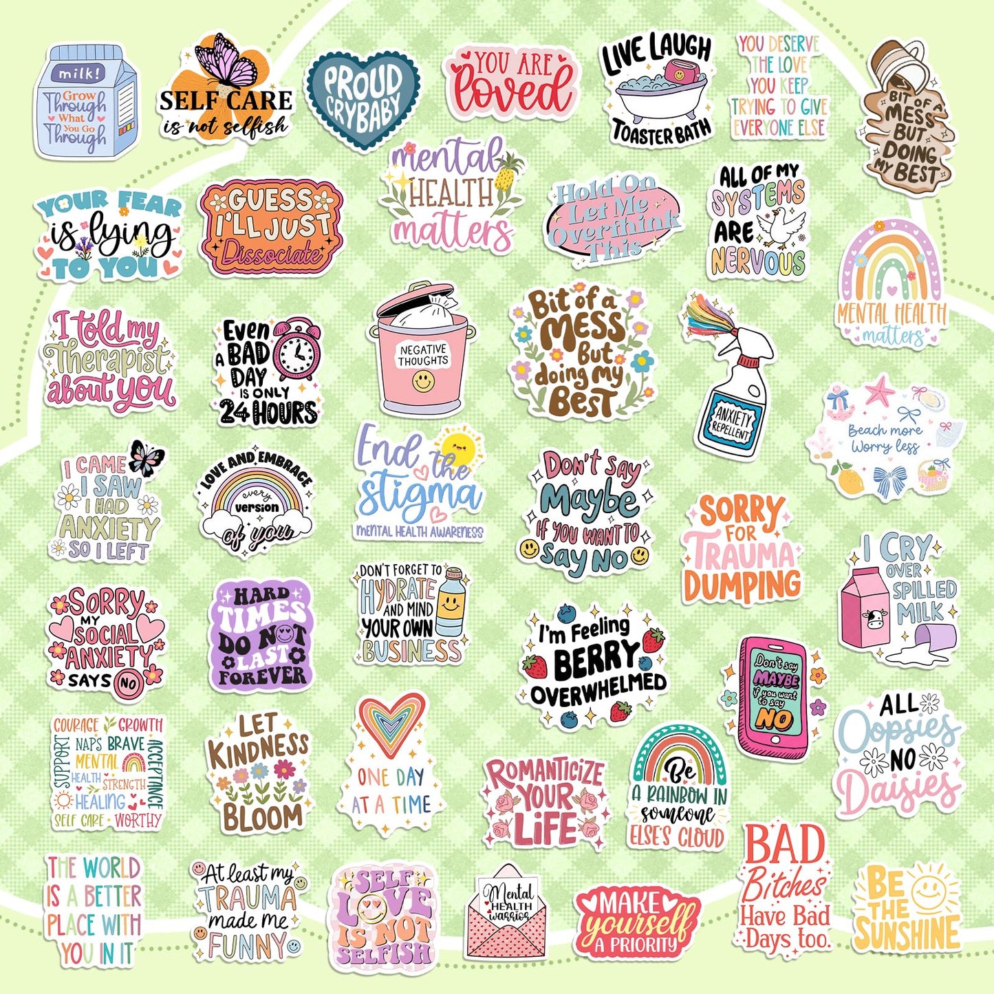 300 PCS Mental Health Stickers, Vinyl Therapy Stickers for Mental Health Journal, Positive Quote Decals for Adult, Therapist Gifts, Journals, Laptops, Water Bottles