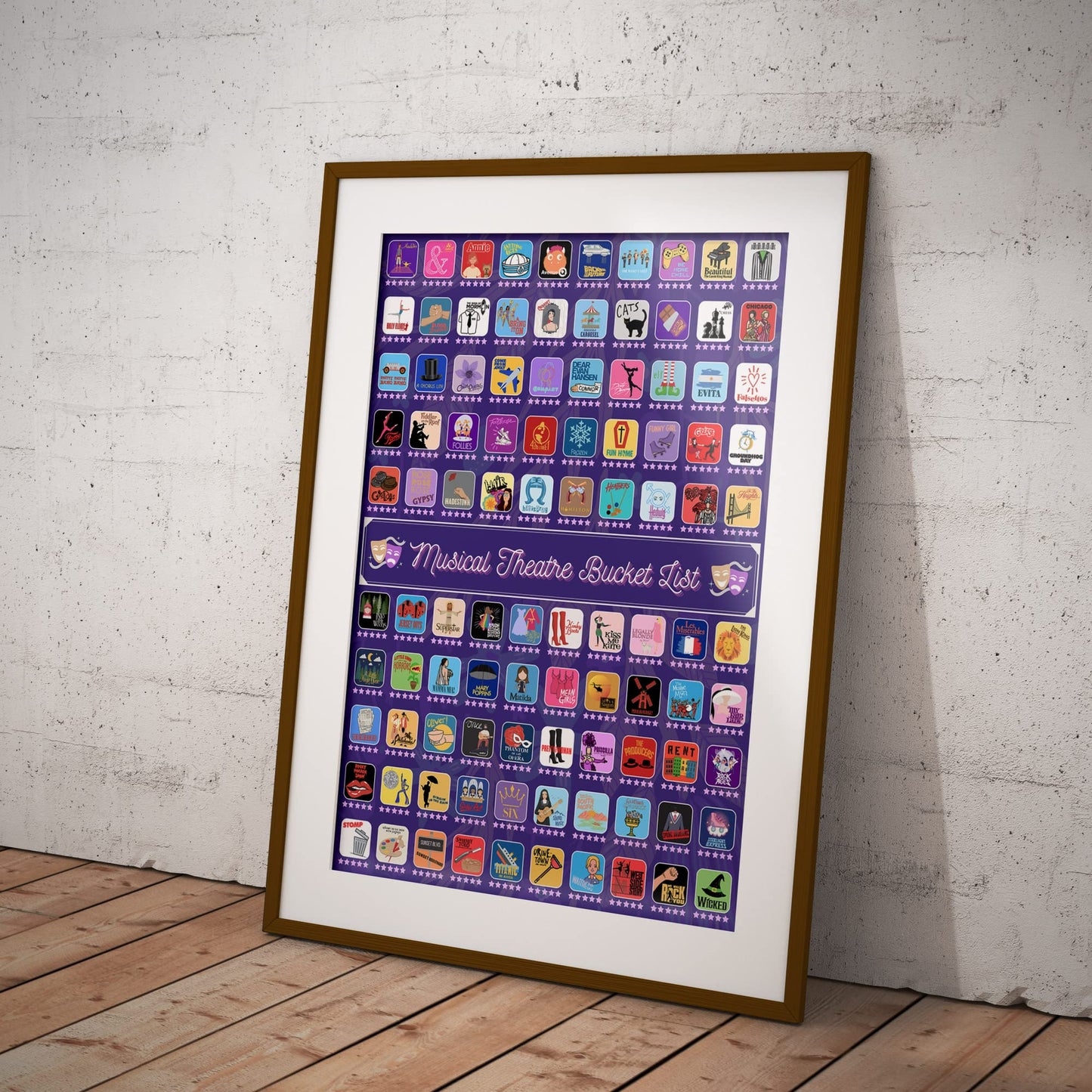 100 Musical Theater Shows Scratch Off Poster - Gift for Musical Theatre Fans & Broadway Lovers - 23"x17"